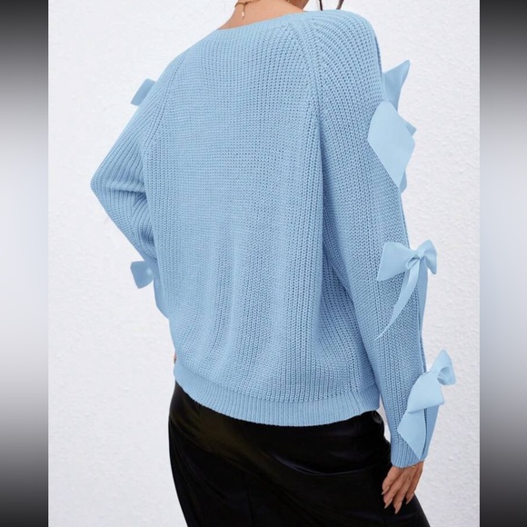 Classic Bow Cut Out Long Sleeve Sweater Top Holiday Christmas - Picture 10 of 16